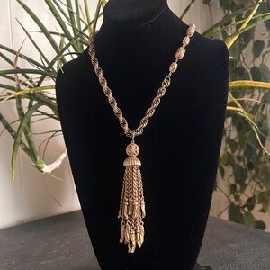 Vintage Gold Tone Tassel Statement Necklace